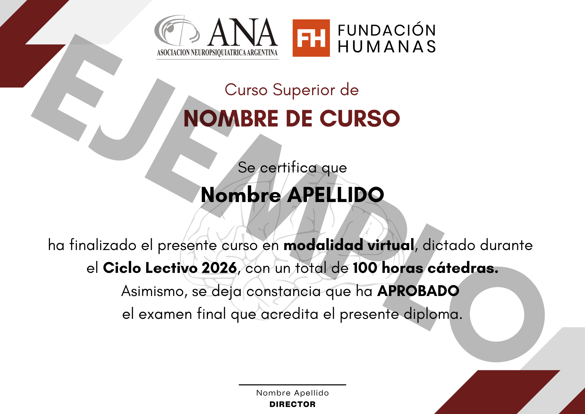 Ejemplo de certificado de posgrado emitido por Fundación Humanas